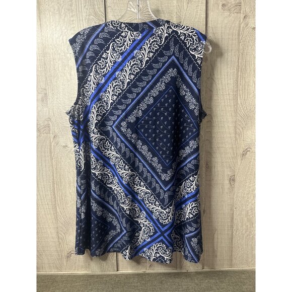 Croft & Barrow Womens Sleeveless Blue Paisley Pleated Top Large Summer Cruise - Picture 2 of 7